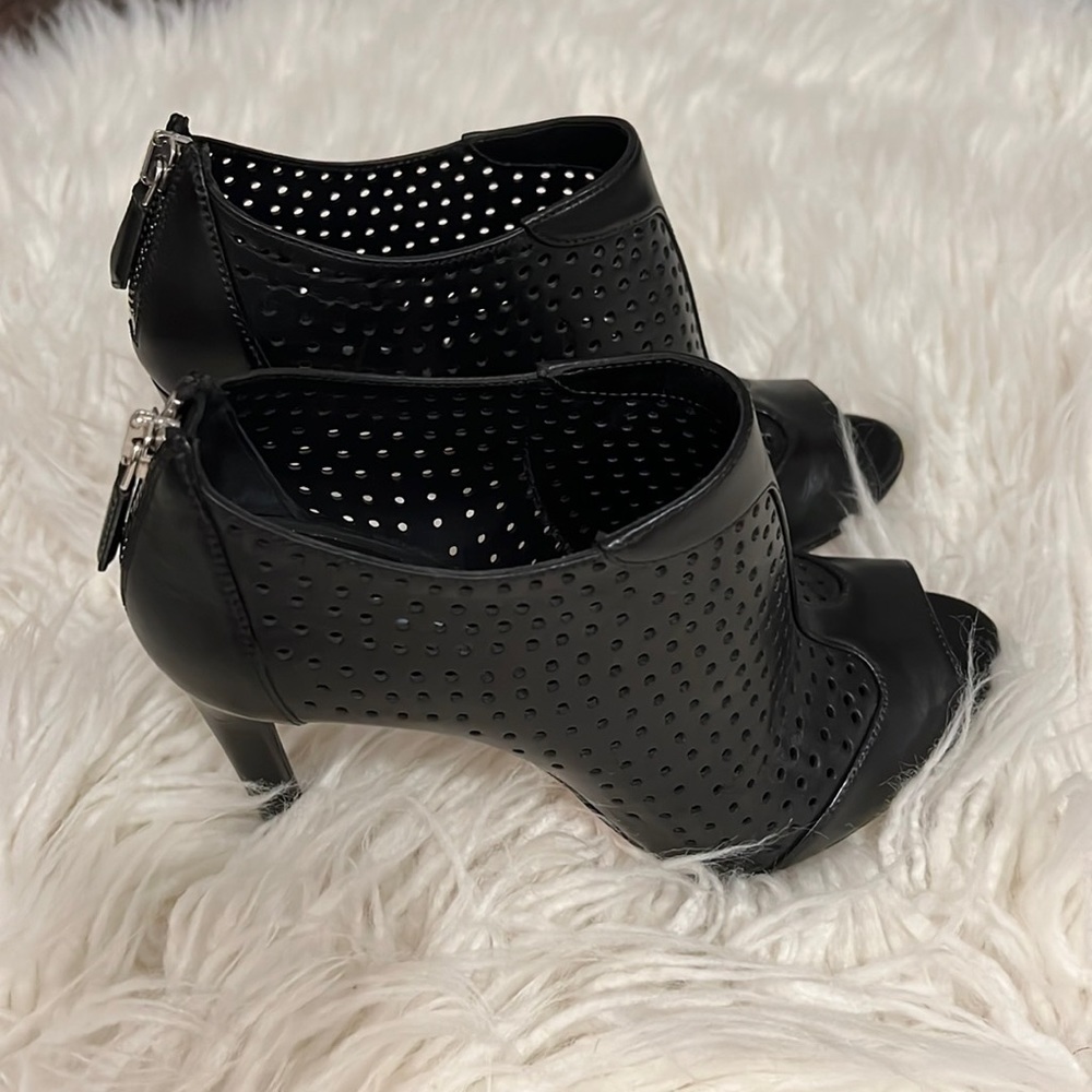 Black Prada peep toe booties
